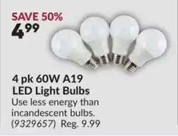 Princess Auto 4 pk 60W A19 LED Light Bulbs offer