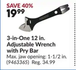 Princess Auto 3-in-One 12 in. Adjustable Wrench with Pry Bar offer