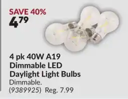 Princess Auto 4 pk 40W A19 Dimmable LED Daylight Light Bulbs offer