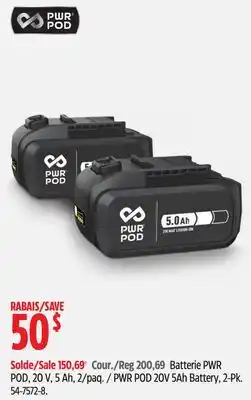 Canadian Tire PWR POD 20V 5Ah Battery, 2-Pk offer