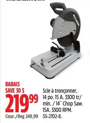 Canadian Tire Maximum 14˝ Chop Saw. 15A. 3300 RPM offer