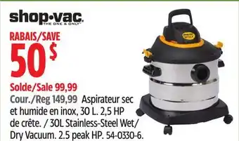 Canadian Tire Shop-vac 30L Stainless-Steel Wet/Dry Vacuum offer
