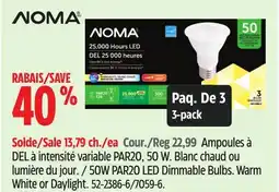 Canadian Tire 50W PAR20 LED Dimmable Bulbs. Warm White or Daylight offer