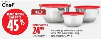 Canadian Tire MASTER Chef 3-Pc Stainless-Steel Mixing Bowls with Lids offer