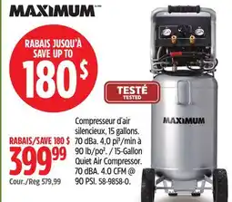 Canadian Tire 15-Gallon Quiet Air Compressor. 70 dBA. 4.0 CFM @ 90 PSI offer