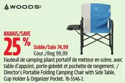 Canadian Tire WOODS Director's Portable Folding Camping Chair with Side Table, Cup Holder & Organizer Pocket offer
