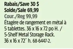 Canadian Tire 5-Shelf Metal Storage Rack. 36 x 16 x 72˝ h offer
