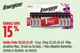 Canadian Tire ENERGIZER Max Alkaline Batteries. 24/AA or 16/AAA offer