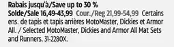 Canadian Tire Selected MotoMaster, Dickies and Armor All Mat Sets and Runners offer