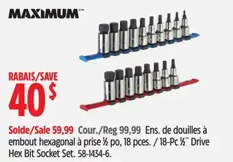 Canadian Tire MAXIMUM 18-Pc 1⁄2˝ Drive Hex Bit Socket Set offer