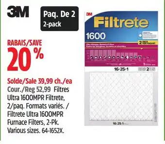 Canadian Tire 3M Filtrete Ultra 1600MPR Furnace Filters offer