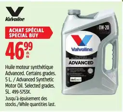 Canadian Tire Valvoline Advanced Synthetic Motor Oil offer