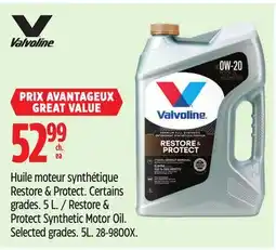 Canadian Tire Valvoline restore & Protect Synthetic Motor Oil offer