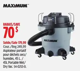 Canadian Tire MAXIMUM 45L Portable Wet/ Dry Vac offer