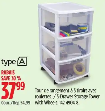 Canadian Tire 3-Drawer Storage Tower with Wheels offer