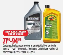 Canadian Tire Selected Quicksilver Marine Oil or Pennzoil ATV/UTV Oil offer