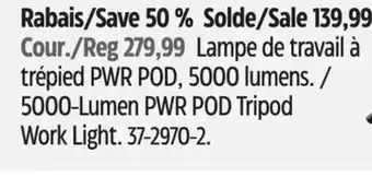 Canadian Tire MotoMaster 5000-Lumen PWR POD Tripod Work Light offer