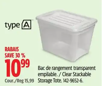 Canadian Tire TYPE A Clear Stackable Storage Tote offer