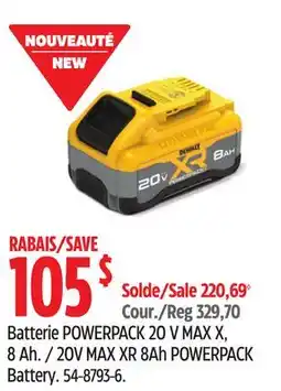 Canadian Tire Dewalt 20V MAX XR 8Ah POWERPACK Battery offer