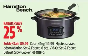 Canadian Tire Hamilton Beach 6-Qt Set & Forget Defrost Slow Cooker offer