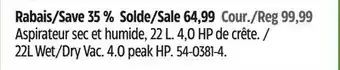Canadian Tire Mastervac 22L Wet/Dry Vac offer