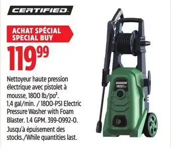 Canadian Tire CERTIFIED 1800-PSI Electric Pressure Washer with Foam Blaster offer