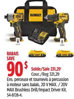 Canadian Tire DEWALT 20V MAX Brushless Drill/Impact Driver Kit offer