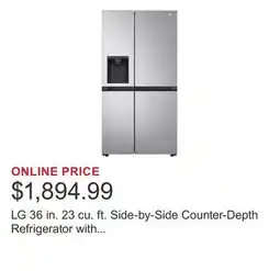 Costco LG 36 in. 23 cu. ft. Side-by-Side Counter-Depth Refrigerator with Ice and Water Dispenser offer