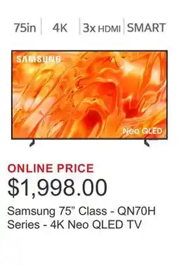 Costco Samsung 75 Class - QN70H Series - 4K Neo QLED TV offer