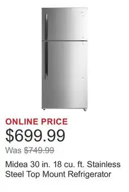Costco Midea 30 in. 18 cu. ft. Stainless Steel Top Mount Refrigerator offer