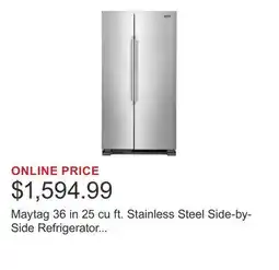 Costco Maytag 36 in 25 cu ft. Stainless Steel Side-by-Side Refrigerator with Stainless Steel Handles offer