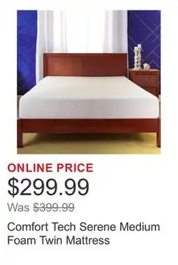 Costco Comfort Tech Serene Medium Foam Twin Mattress offer