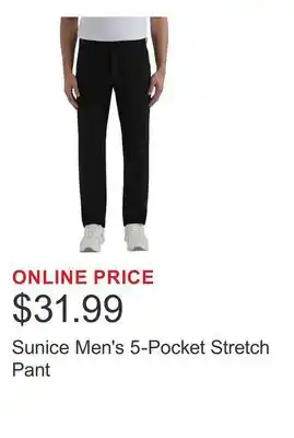 Costco Sunice Men's 5-Pocket Stretch Pant offer