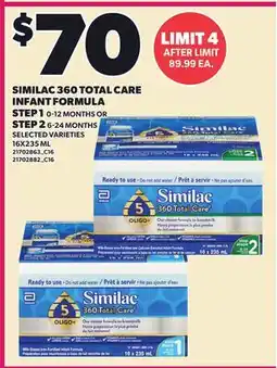 Loblaws SIMILAC 360 TOTAL CARE INFANT FORMULA STEP 1 0-12 MONTHS OR STEP 2 6-24 MONTHS offer