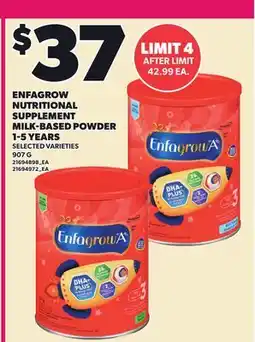 Loblaws ENFAGROW NUTRITIONAL SUPPLEMENT MILK-BASED POWDER, 1-5 YEARS offer