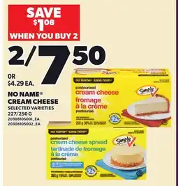 Loblaws NO NAME CREAM CHEESE, 227/250 G offer