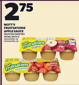 Loblaws MOTT'S FRUITSATIONS APPLE SAUCE, 104 ML/6X7ML BAG offer