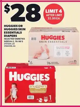Loblaws HUGGIES OR HUGGIES SKIN ESSENTIALS DIAPERS, 76-96'S offer
