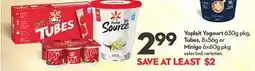 Longo's Yogourt 630g pkg, Tubes, 8x56g or Minigo 6x60g pkg offer