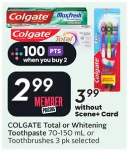 Sobeys Total or Whitening Toothpaste 70-150 mL or Toothbrushes 3 pk selected offer