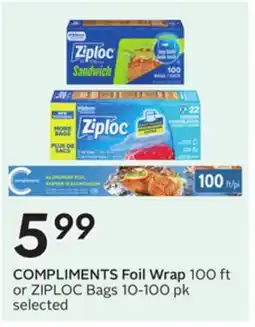Sobeys COMPLIMENTS Foil Wrap 100 ft or ZIPLOC Bags offer