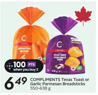 Sobeys COMPLIMENTS Texas Toast or Garlic Parmesan Breadsticks offer