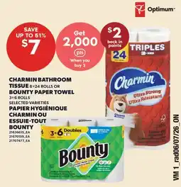 Valu-mart PAPIER HYGIÉNIQUE CHARMIN, 8=24 ROLLS OU ESSUIE-TOUT BOUNTY, 3=ROLLS offer