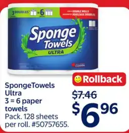 Walmart SpongeTowels Ultra 3 = 6 paper towels offer