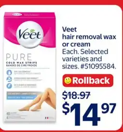 Walmart Veet Hair Removal Wax or Cream offer