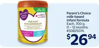 Walmart Parent's Choice milk-based infant formula offer
