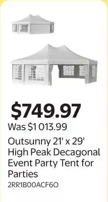 Walmart Outsunny 21' x 29' High Peak Decagonal Event Party Tent for Parties offer