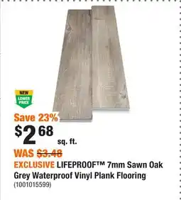 Home Depot EXCLUSIVE LIFEPROOF 7mm Sawn Oak Grey Waterproof Vinyl Plank Flooring offer