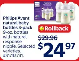 Walmart Philips Avent natural baby bottles 3-pack offer