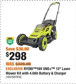 Home Depot EXCLUSIVE RYOBI 18V ONE+ 13 Lawn Mower Kit with 4.0Ah Battery & Charger offer